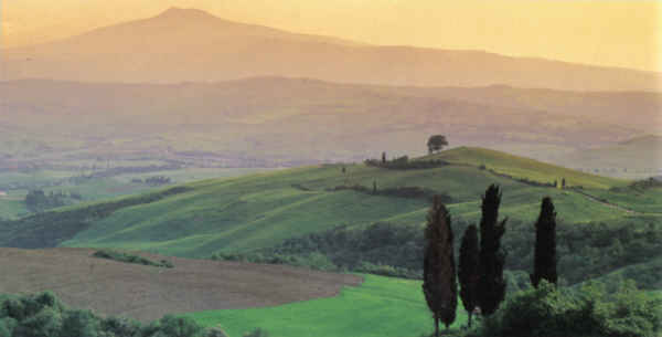 La Val d'Orcia con lo sfondo 
del Monte Amiata